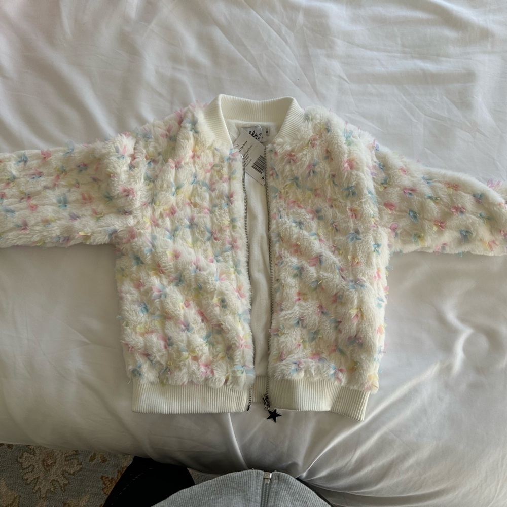 Lola + The Boys Pastel Bows Fuzzy Bomber